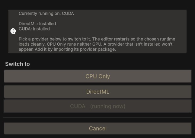 The Execution Provider window
